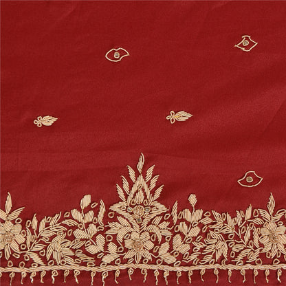 Sanskriti Vintage Dark Red Dupatta 100% Pure Silk Hand Beaded Zardozi Stole