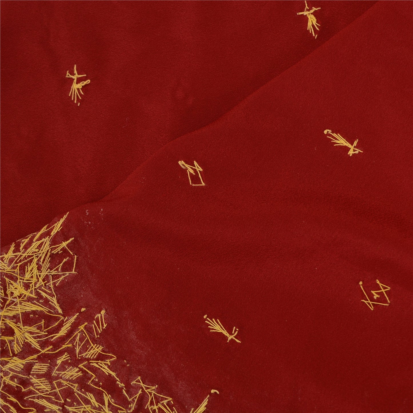 Sanskriti Vintage Dark Red Dupatta 100% Pure Silk Hand Beaded Zardozi Stole