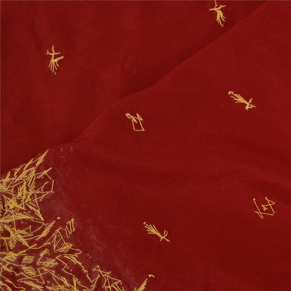 Sanskriti Vintage Dark Red Dupatta 100% Pure Silk Hand Beaded Zardozi Stole