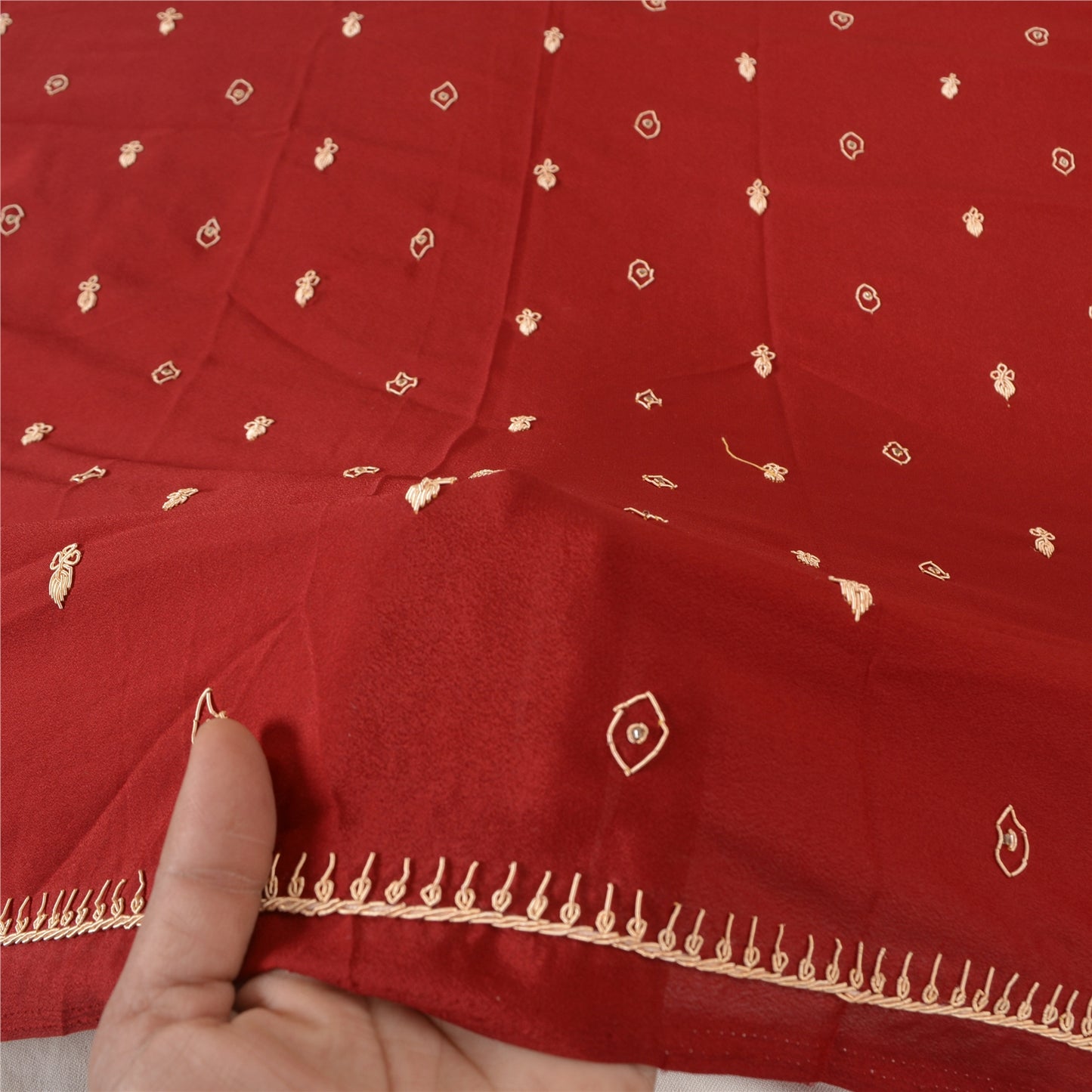 Sanskriti Vintage Dark Red Dupatta 100% Pure Silk Hand Beaded Zardozi Stole