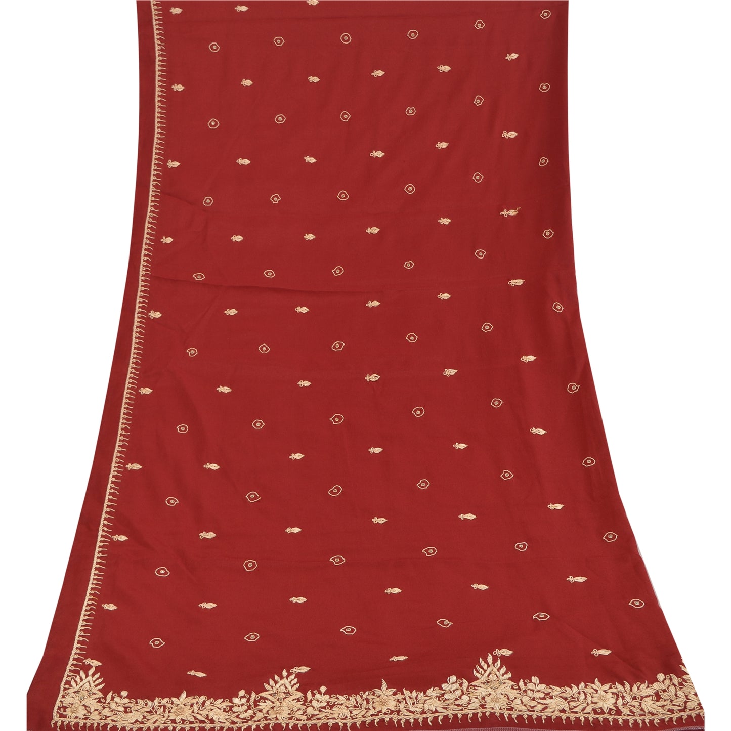 Sanskriti Vintage Dark Red Dupatta 100% Pure Silk Hand Beaded Zardozi Stole