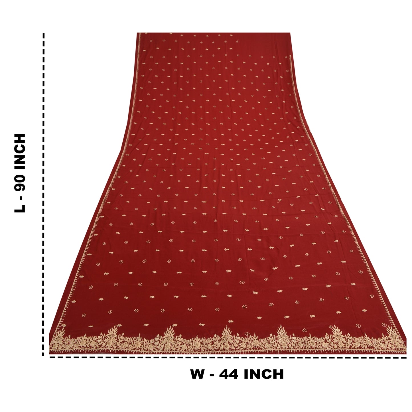 Sanskriti Vintage Dark Red Dupatta 100% Pure Silk Hand Beaded Zardozi Stole