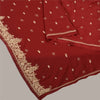 Sanskriti Vintage Dark Red Dupatta 100% Pure Silk Hand Beaded Zardozi Stole