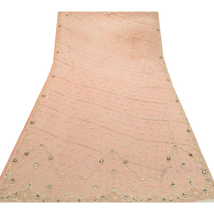 Sanskriti Vintage Orange Dupatta Net Mesh Handmade Zardozi Scarves/Stole