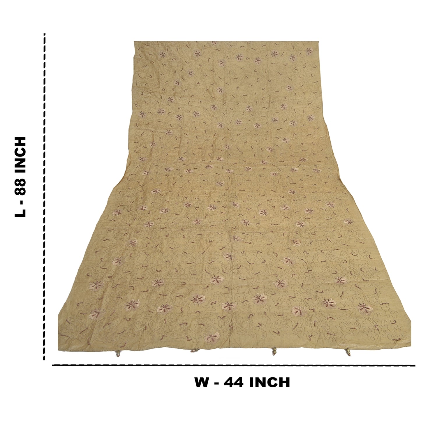 Sanskriti Indian Vintage Cream Bollywood Dupatta Pure Silk Hand Beade Stole Veil
