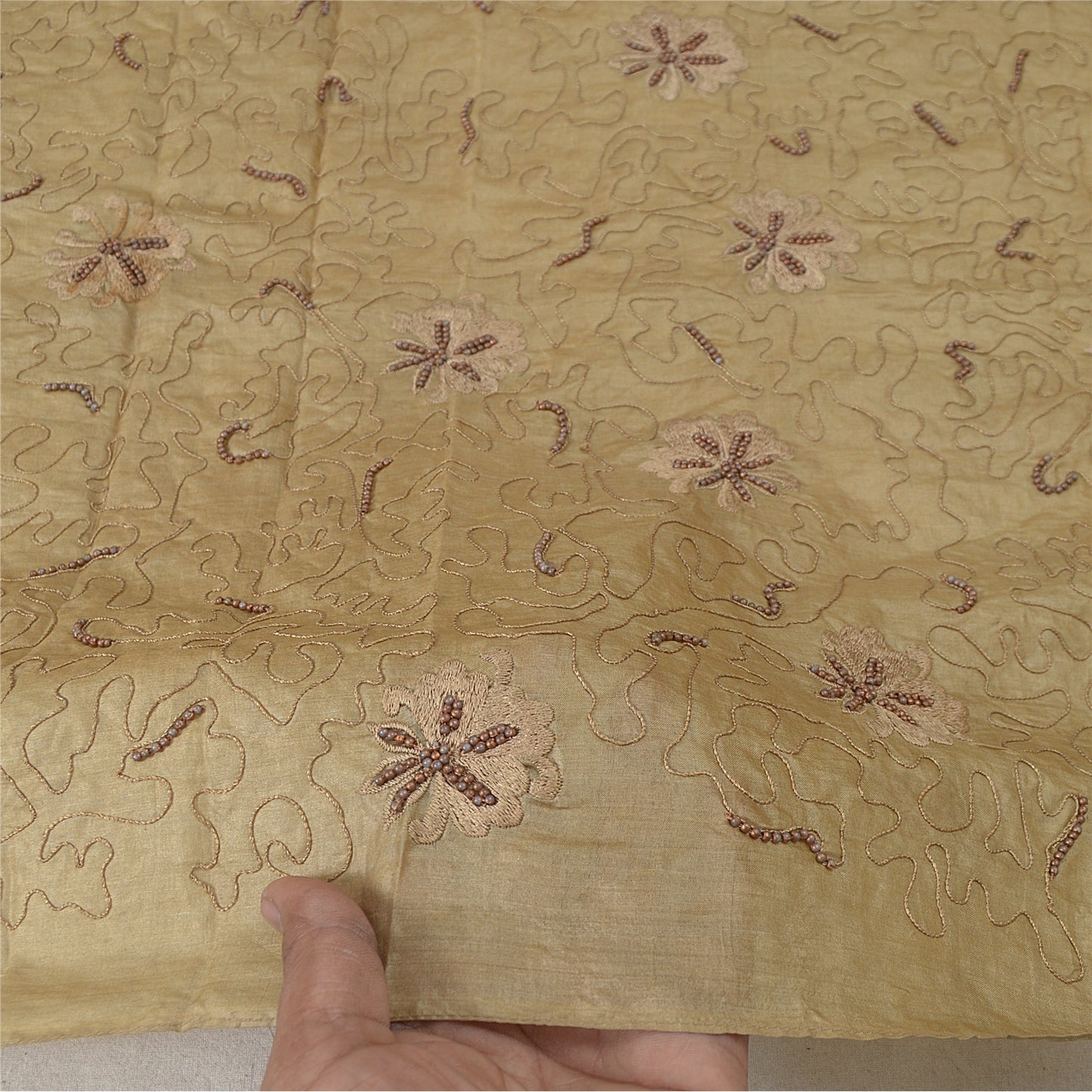 Sanskriti Indian Vintage Cream Bollywood Dupatta Pure Silk Hand Beade Stole Veil