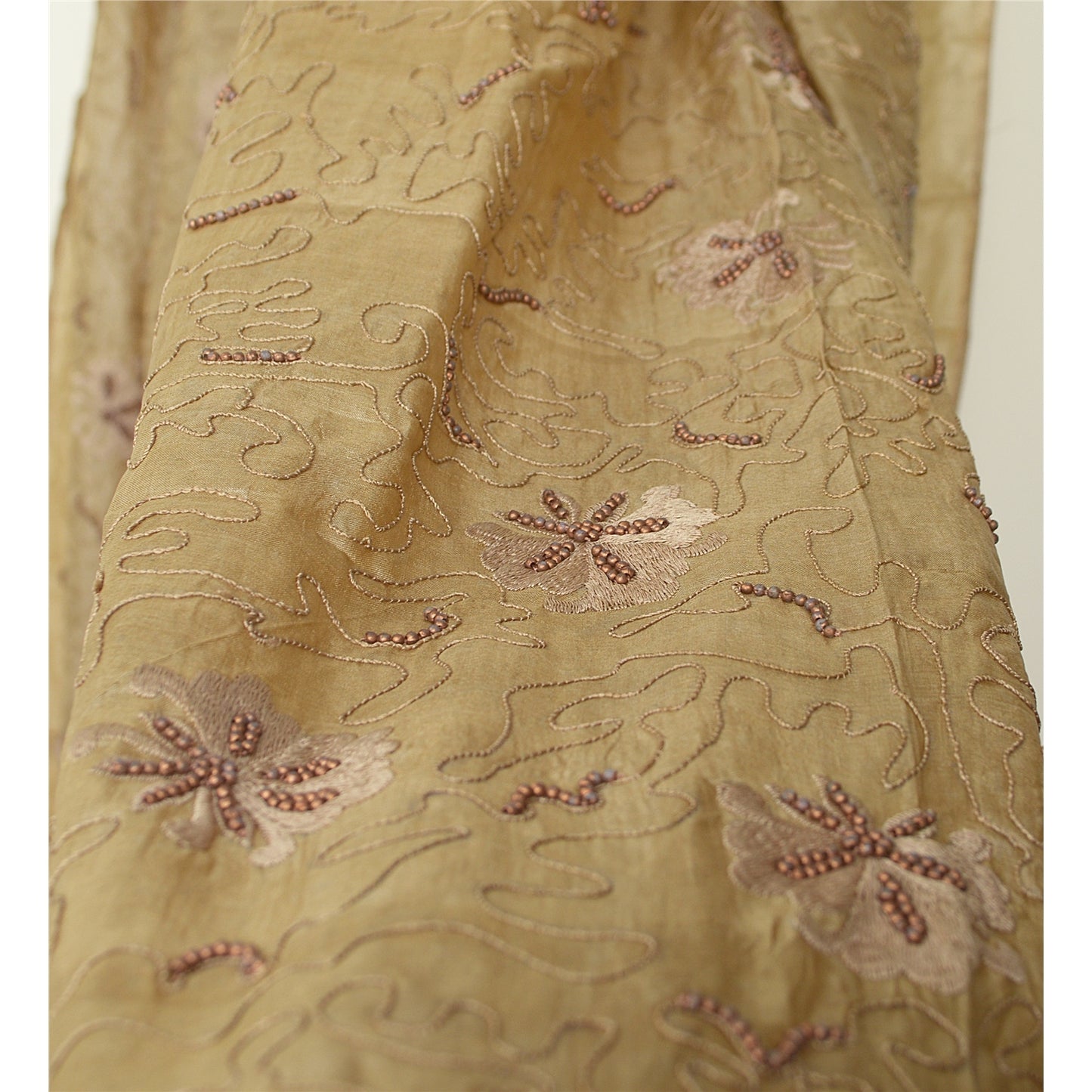 Sanskriti Indian Vintage Cream Bollywood Dupatta Pure Silk Hand Beade Stole Veil