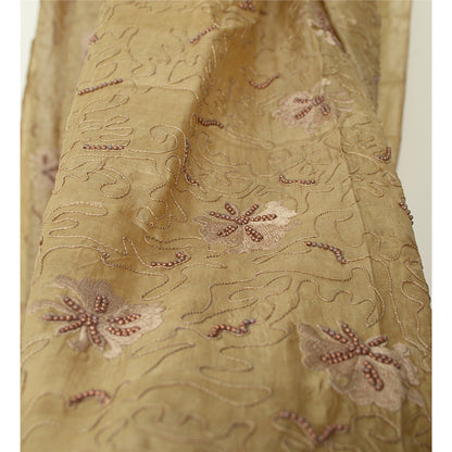 Sanskriti Indian Vintage Cream Bollywood Dupatta Pure Silk Hand Beade Stole Veil