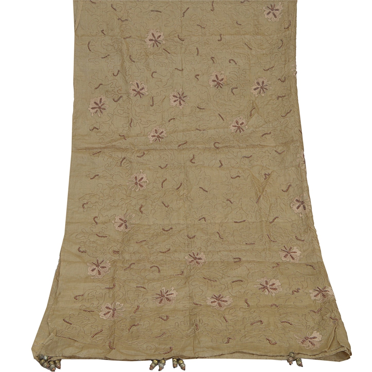 Sanskriti Indian Vintage Cream Bollywood Dupatta Pure Silk Hand Beade Stole Veil