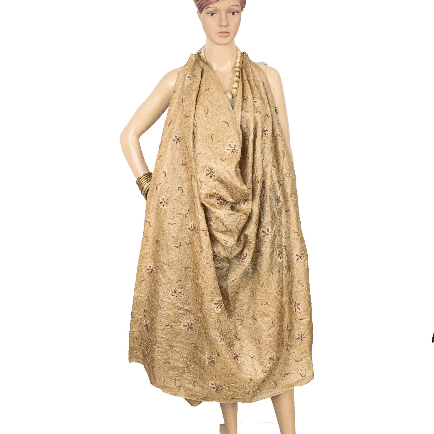 Sanskriti Indian Vintage Cream Bollywood Dupatta Pure Silk Hand Beade Stole Veil
