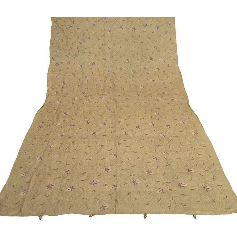Sanskriti Vintage Cream 100% Pure Silk Indian Bollywood Dupatta Hand Beade Stole Veil Create Dresses, Kaftan, Skirt, Tops, Projects, Decor
