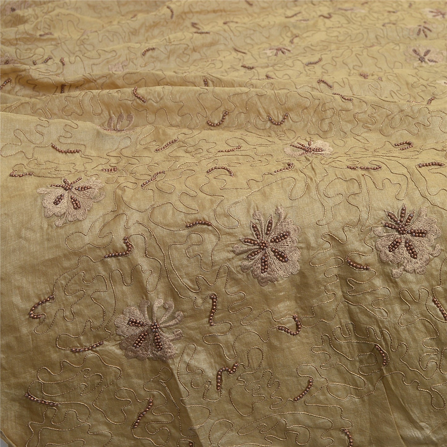 Sanskriti Indian Vintage Cream Bollywood Dupatta Pure Silk Hand Beade Stole Veil