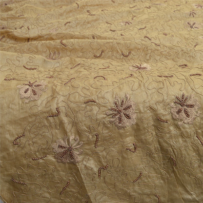 Sanskriti Indian Vintage Cream Bollywood Dupatta Pure Silk Hand Beade Stole Veil