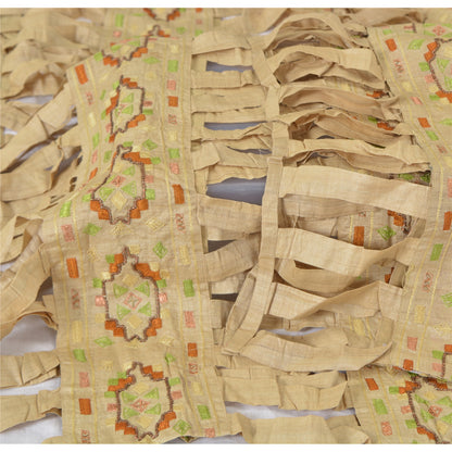 Sanskriti Vintage Cream Indian Dupatta Hand Beaded Cotton Silk Cut Work Stole