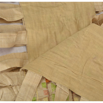 Sanskriti Vintage Cream Indian Dupatta Hand Beaded Cotton Silk Cut Work Stole