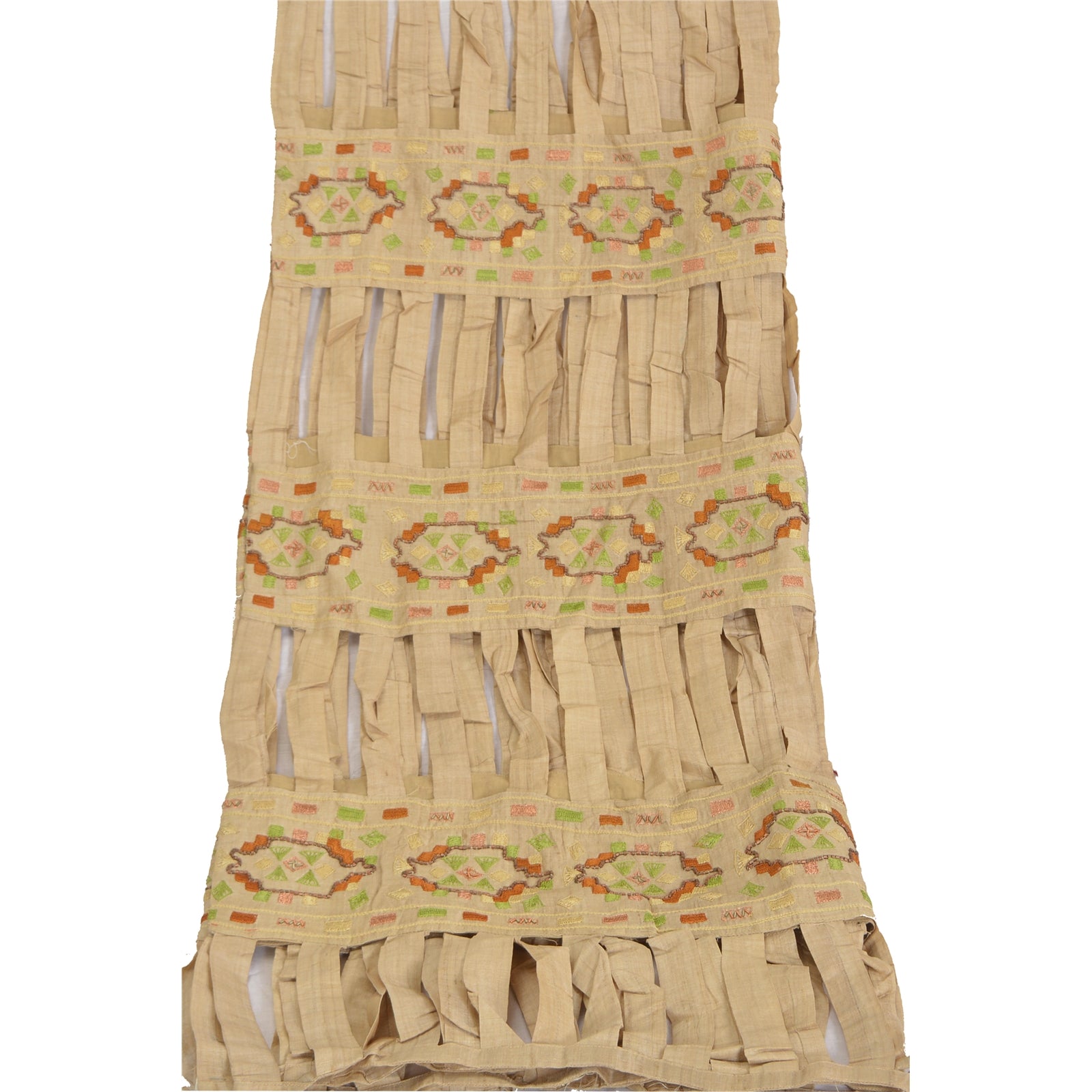 Sanskriti Vintage Cream Indian Dupatta Hand Beaded Cotton Silk Cut Work Stole