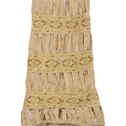 Sanskriti Vintage Cream Indian Dupatta Hand Beaded Cotton Silk Cut Work Stole