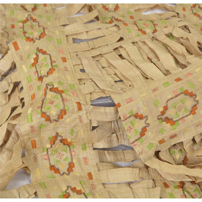 Sanskriti Vintage Cream Indian Dupatta Hand Beaded Cotton Silk Cut Work Stole