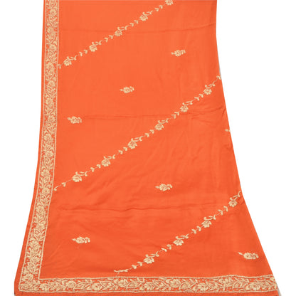 Sanskriti Vintage Indian Dupatta Pure Satin Zardozi Orange Hand Embroidery Stole