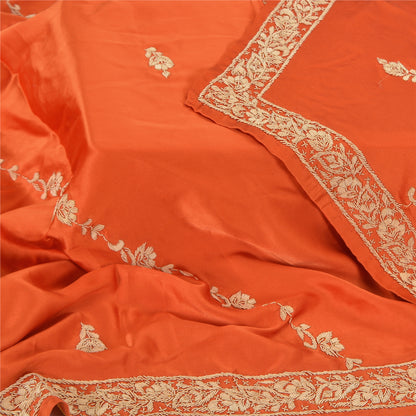 Sanskriti Vintage Indian Dupatta Pure Satin Zardozi Orange Hand Embroidery Stole