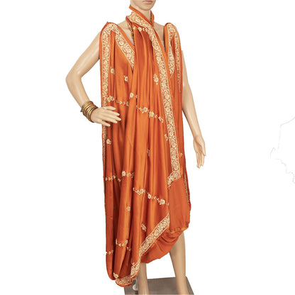 Sanskriti Vintage Indian Dupatta Pure Satin Zardozi Orange Hand Embroidery Stole