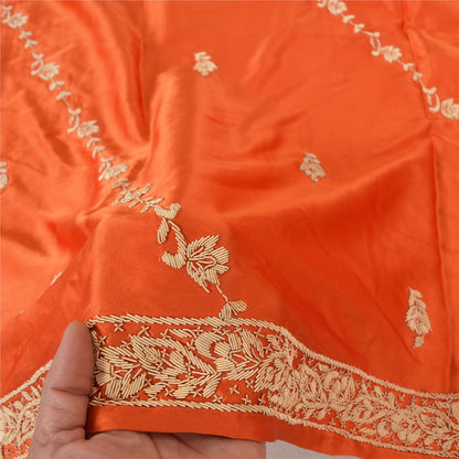 Sanskriti Vintage Indian Dupatta Pure Satin Zardozi Orange Hand Embroidery Stole