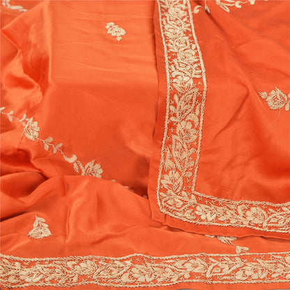 Sanskriti Vintage Indian Dupatta Pure Satin Zardozi Orange Hand Embroidery Stole