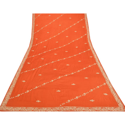 Sanskriti Vintage Indian Dupatta Pure Satin Zardozi Orange Hand Embroidery Stole