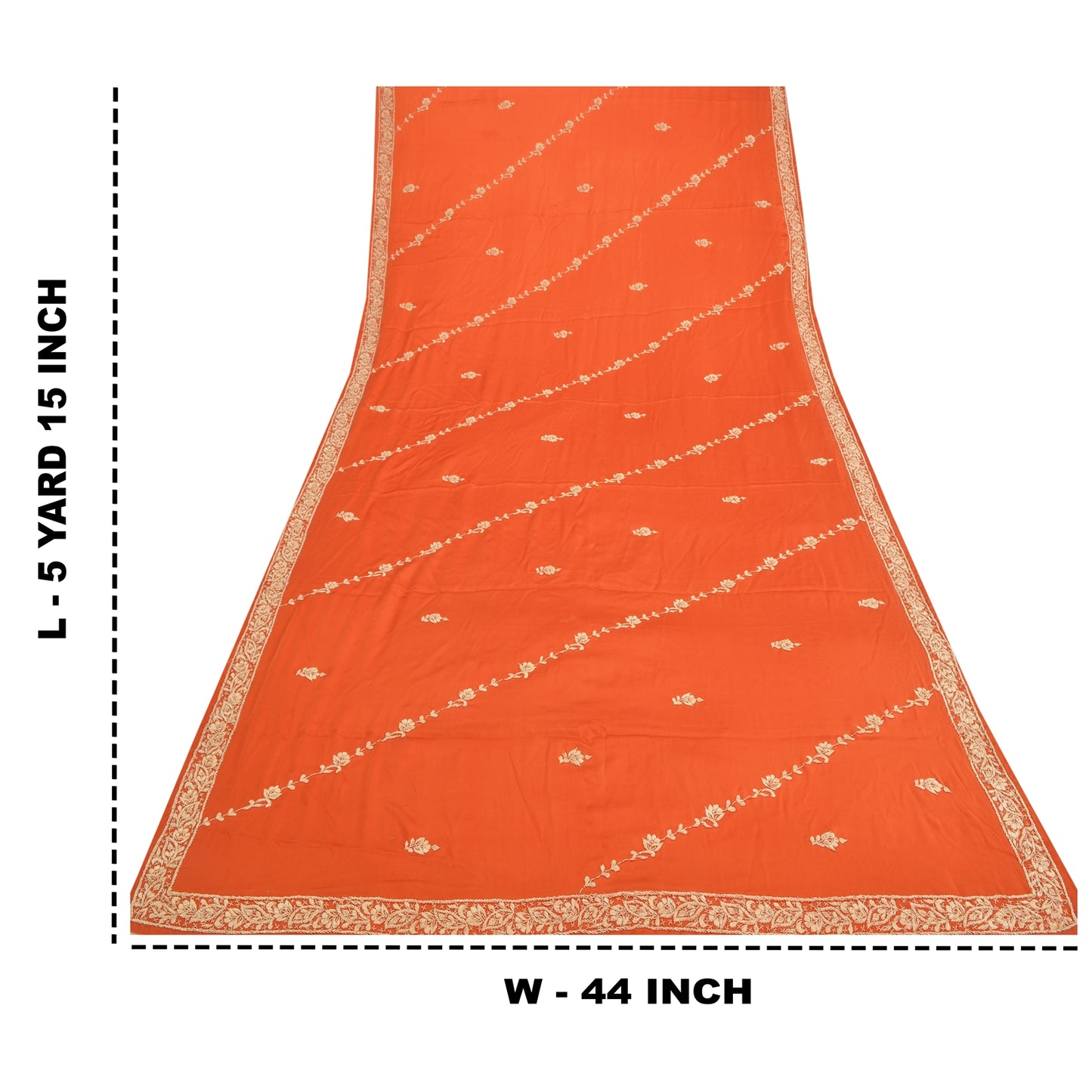 Sanskriti Vintage Indian Dupatta Pure Satin Zardozi Orange Hand Embroidery Stole