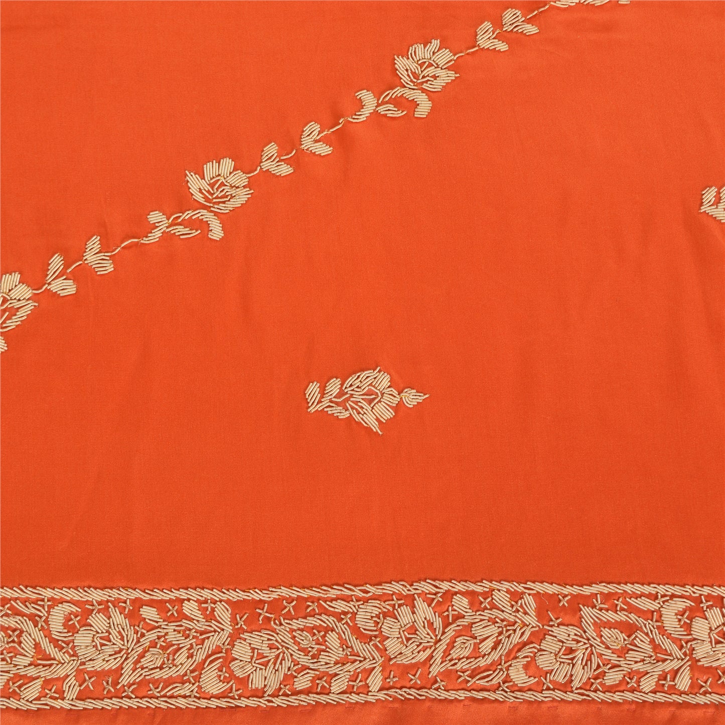Sanskriti Vintage Indian Dupatta Pure Satin Zardozi Orange Hand Embroidery Stole