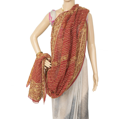 Sanskriti Vintage Indian Dupatta 100% Pure Georgette Silk Red Hand Beaded Stole