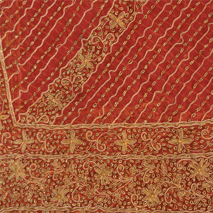 Sanskriti Vintage Indian Dupatta 100% Pure Georgette Silk Red Hand Beaded Stole