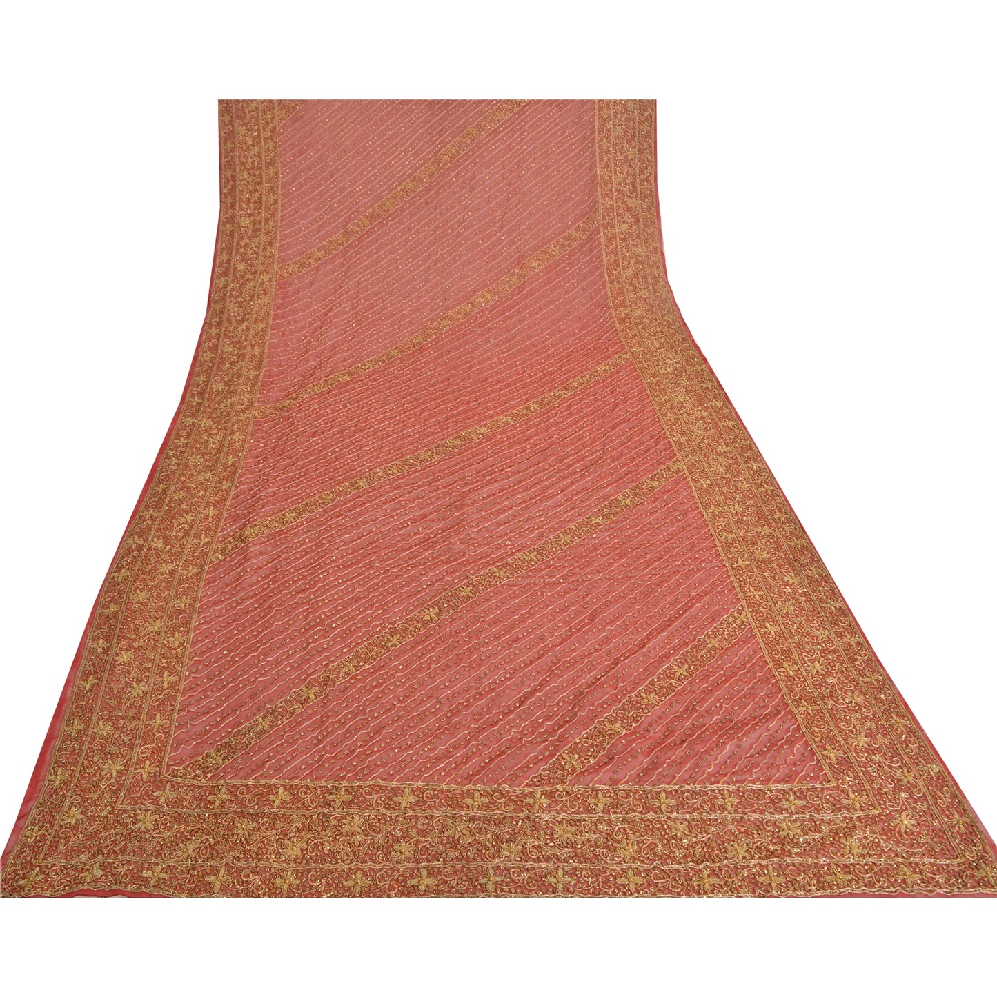 Sanskriti Vintage Indian Dupatta 100% Pure Georgette Silk Red Hand Beaded Stole