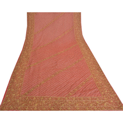 Sanskriti Vintage Indian Dupatta 100% Pure Georgette Silk Red Hand Beaded Stole