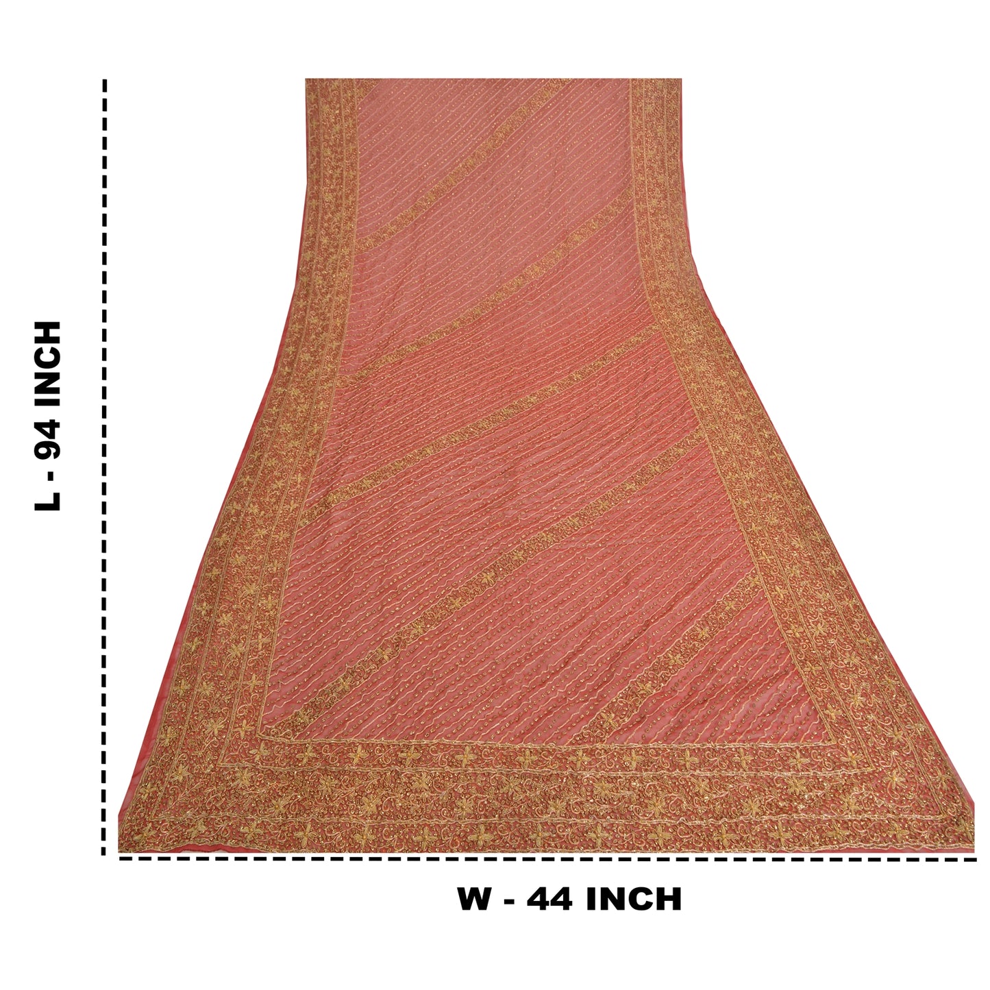 Sanskriti Vintage Indian Dupatta 100% Pure Georgette Silk Red Hand Beaded Stole