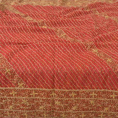 Sanskriti Vintage Indian Dupatta 100% Pure Georgette Silk Red Hand Beaded Stole
