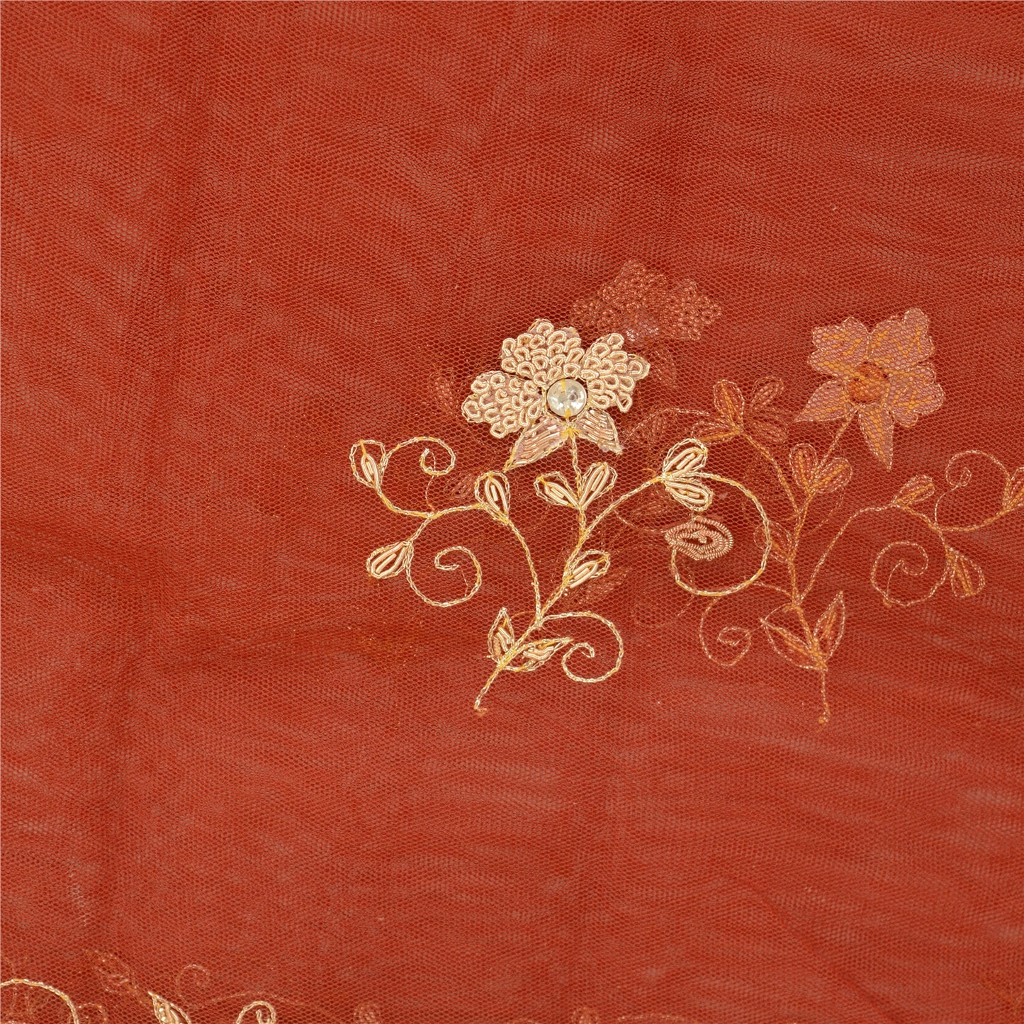 Sanskriti Vintage Dark Red Dupatta Net Mesh Hand Beaded Zardozi Party Stole