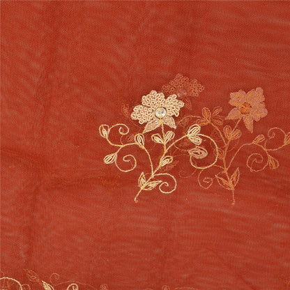 Sanskriti Vintage Dark Red Dupatta Net Mesh Hand Beaded Zardozi Party Stole