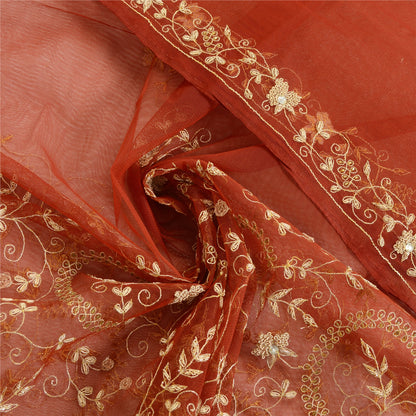 Sanskriti Vintage Dark Red Dupatta Net Mesh Hand Beaded Zardozi Party Stole