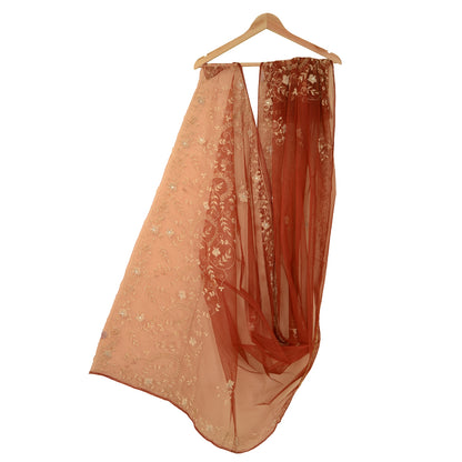 Sanskriti Vintage Dark Red Dupatta Net Mesh Hand Beaded Zardozi Party Stole