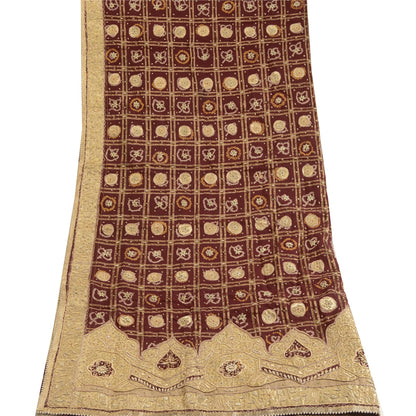Sanskriti Vintage Red Dupatta Pure Cotton Hand Beaded Bandhani Zari Gujrat Stole