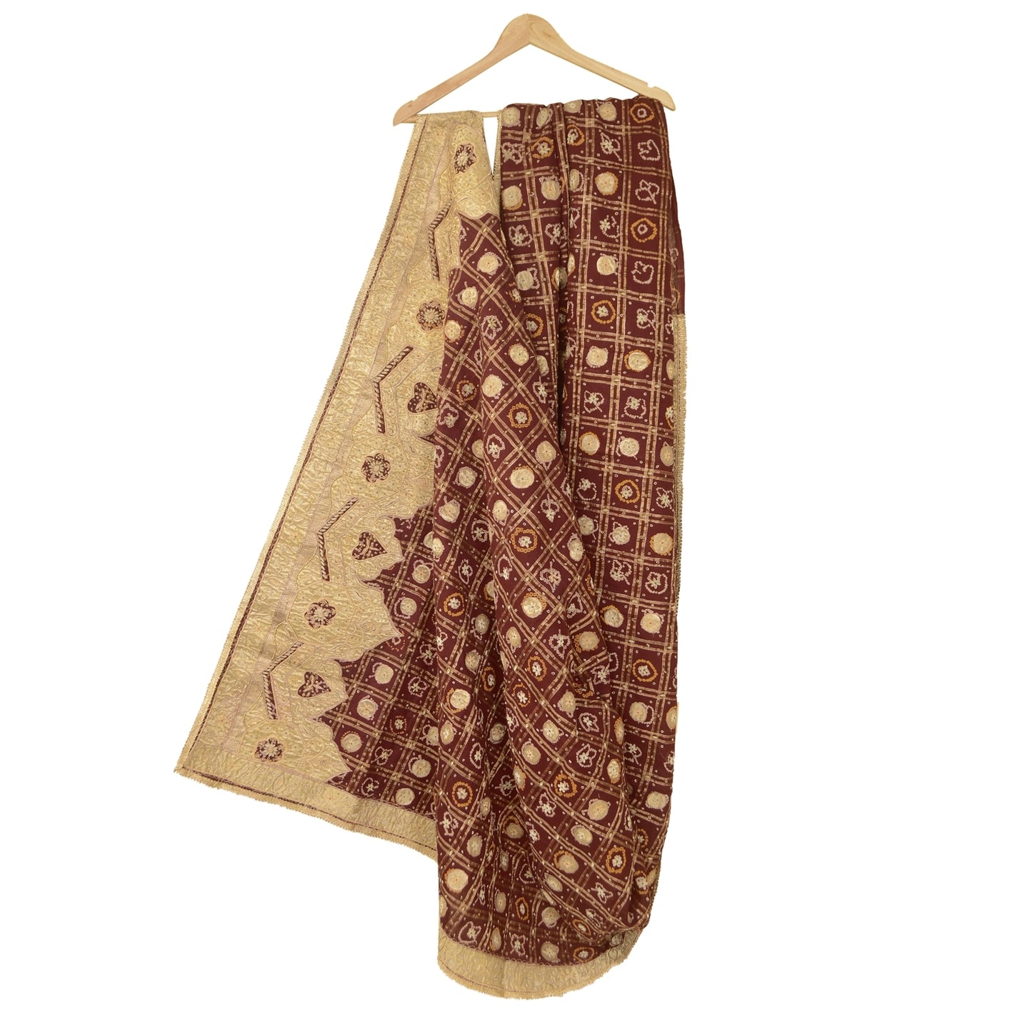 Sanskriti Vintage Red Dupatta Pure Cotton Hand Beaded Bandhani Zari Gujrat Stole