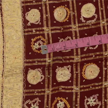 Sanskriti Vintage Red Dupatta Pure Cotton Hand Beaded Bandhani Zari Gujrat Stole