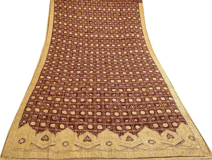 Sanskriti Vintage Red Dupatta Pure Cotton Hand Beaded Bandhani Zari Gujrat Stole