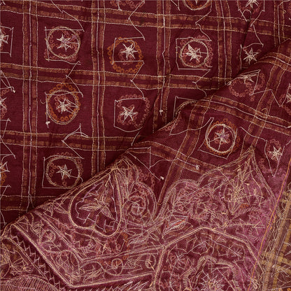 Sanskriti Vintage Red Dupatta Pure Cotton Hand Beaded Bandhani Zari Gujrat Stole