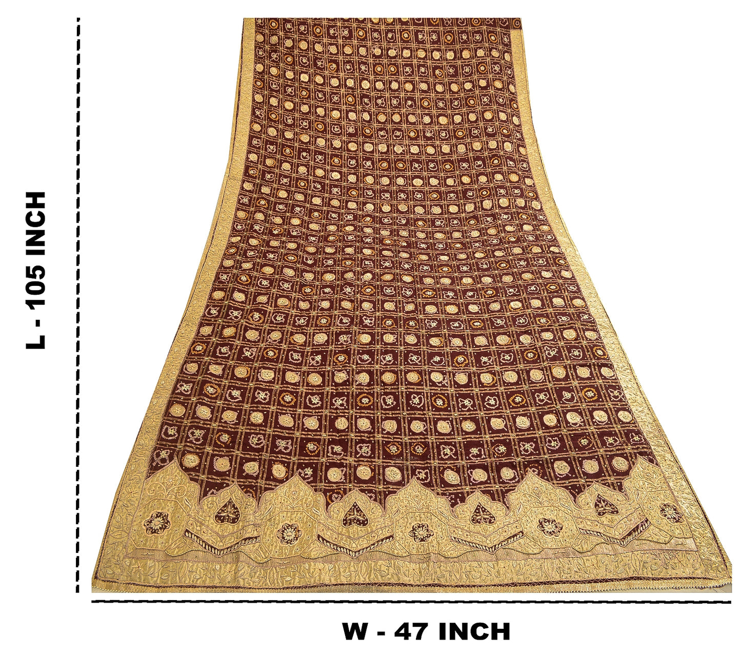 Sanskriti Vintage Red Dupatta Pure Cotton Hand Beaded Bandhani Zari Gujrat Stole