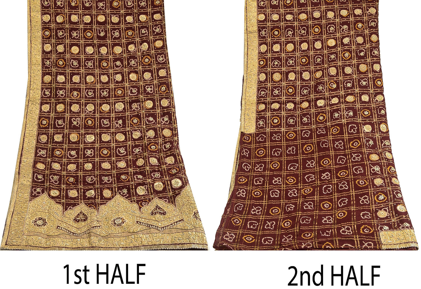 Sanskriti Vintage Red Dupatta Pure Cotton Hand Beaded Bandhani Zari Gujrat Stole