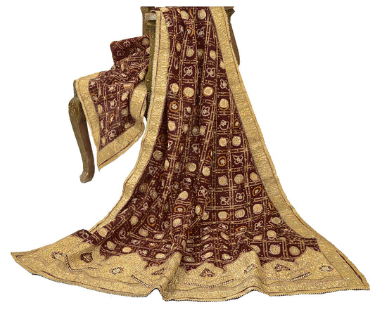 Sanskriti Vintage Red Dupatta Pure Cotton Hand Beaded Bandhani Zari Gujrat Stole
