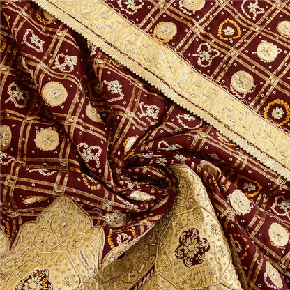 Sanskriti Vintage Red Dupatta Pure Cotton Hand Beaded Bandhani Zari Gujrat Stole
