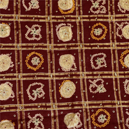 Sanskriti Vintage Red Dupatta Pure Cotton Hand Beaded Bandhani Zari Gujrat Stole